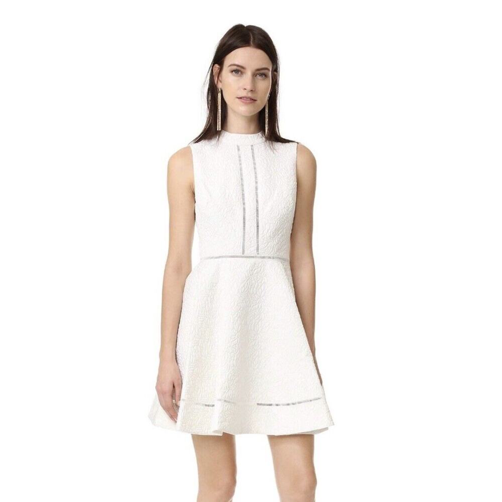 Cynthia Rowley‎ Textured Cocktail dress Womens 4 White Gold metallic Pockets NEW